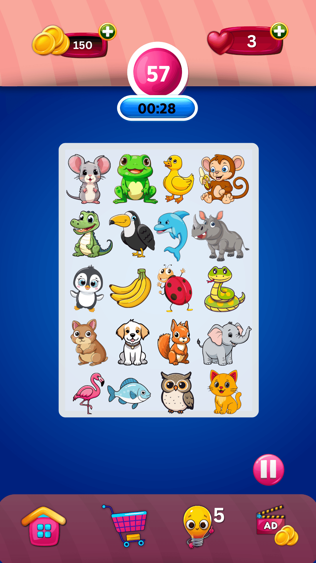 A grid full of critters