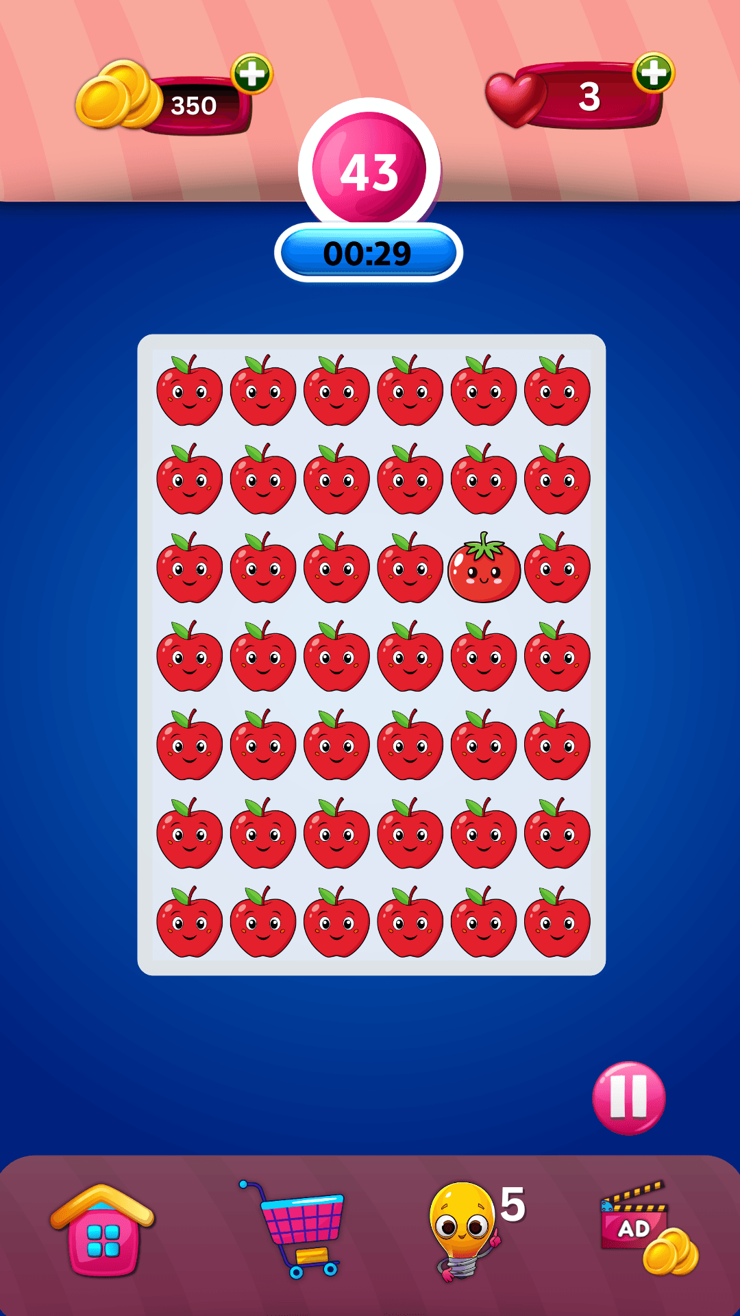 Spot & Score gameplay screenshot — apple grid level